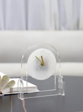 1612轻奢创意透亚力云石台钟座克钟面摆件客厅明卧桌室玄关家居装