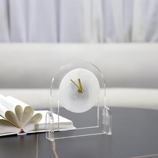1612轻奢创意透亚力云石台钟座克钟面摆件客厅明卧桌室玄关家居装