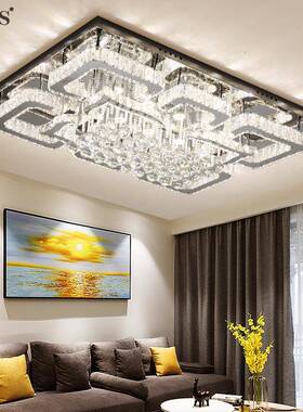 水晶灯轻简约代长灯29881方形客现厅led吸顶饰家用大气1.2米奢大