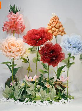 百布界婚庆道具路引花LAX电机械开合丝网仿真花置件现场装饰摆橱