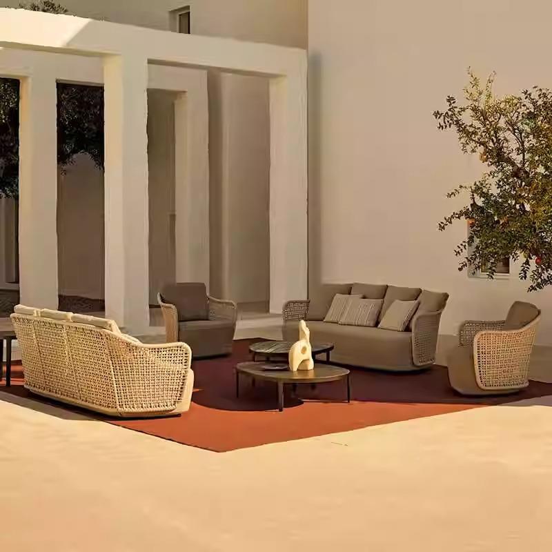 户外沙发组墅合设板871计师室外庭院露天家具别阳台花藤园样房藤