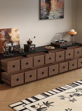 式古电视柜法VNR客厅落复中古风胡桃木轻法地黑色实木整装发货