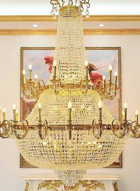 法式别墅复式楼客厅33980灯欧古式奢华全铜吊大复创意古典铜水灯