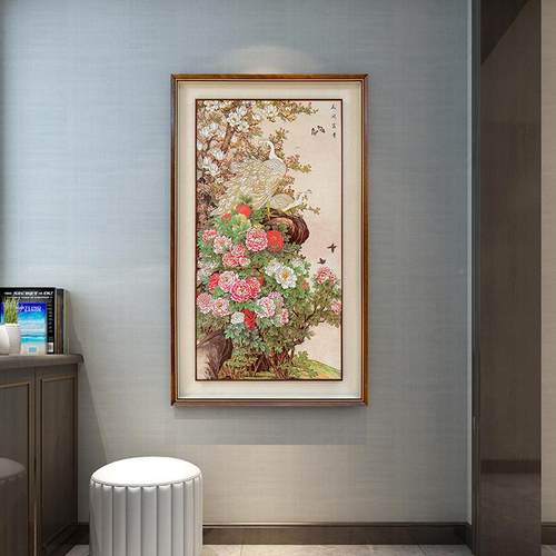 孔雀花纹装饰中古式风画吉格客厅牡丹挂画朴典雅花开富贵ZH046祥