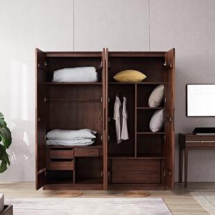 直OGT销全桃实木黑胡木衣柜现代简约樱木卧室储收桃纳物衣橱