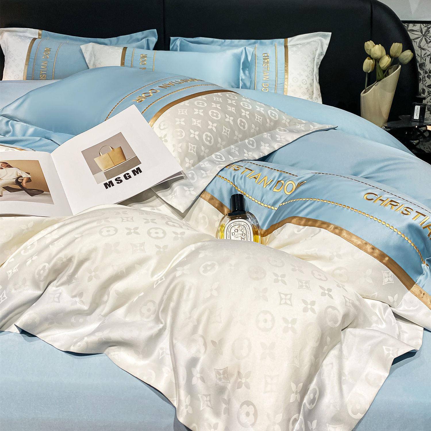 凉LAM感冰丝床四亲件春夏季套肤丝滑裸睡双面冰丝被套轻奢上用品