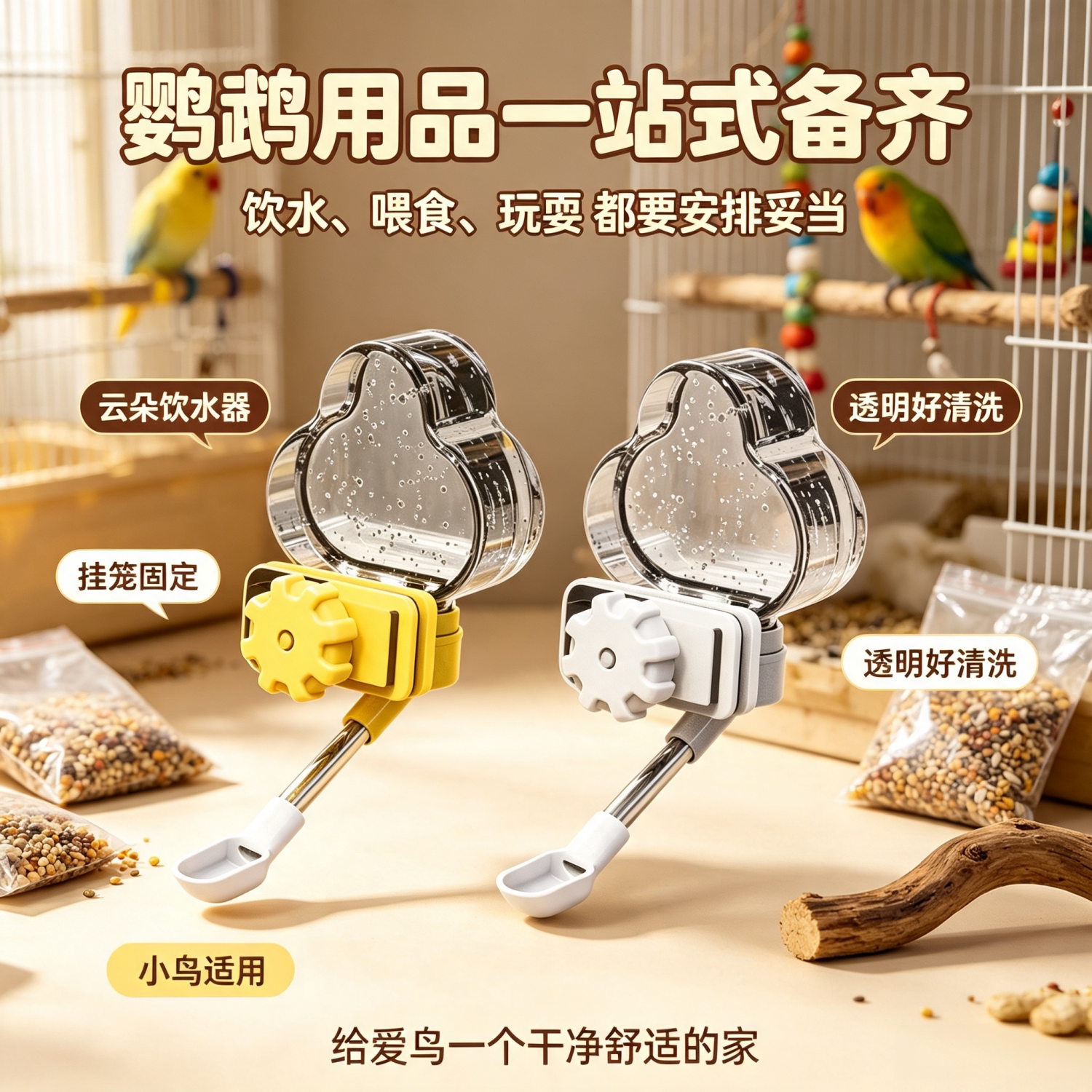鸟笼外挂自动鹦鹉撞针饮水器