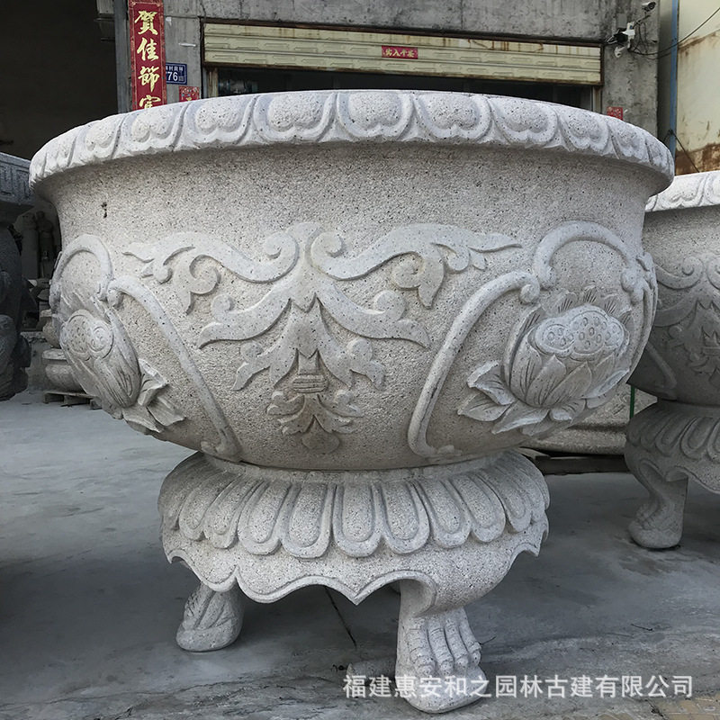 福建加工中式石花盆庭院石雕花坛大理石花钵造型美观