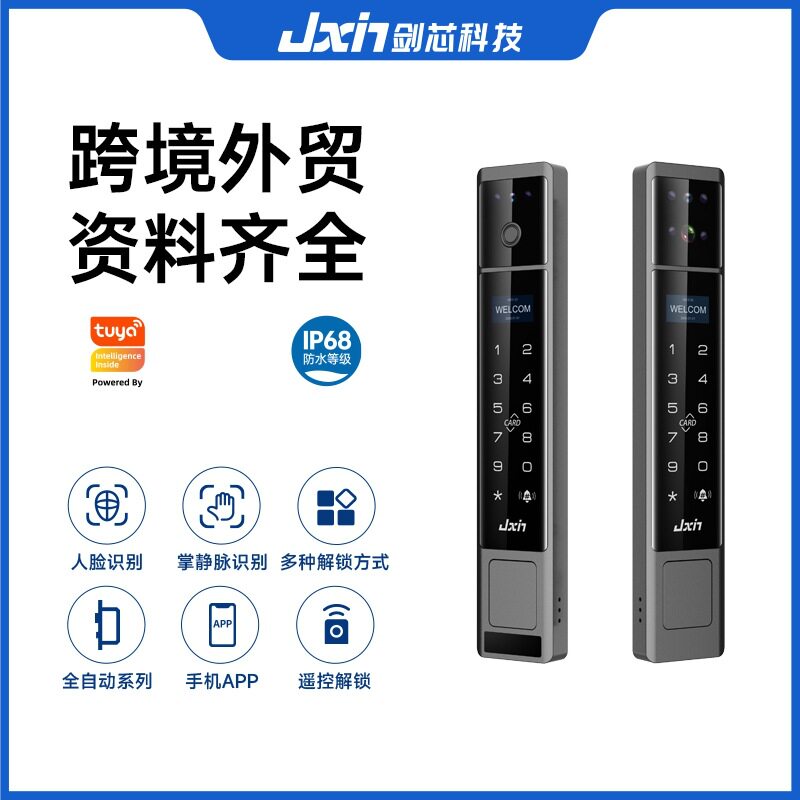 剑芯别墅庭院断桥铝防水人脸识别指纹智能电子锁室入户外自动门锁