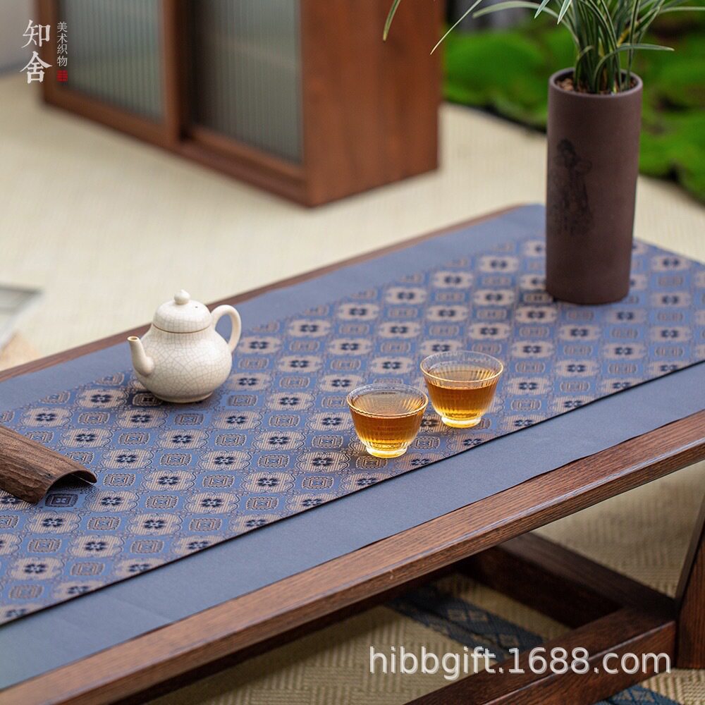 知舍新款茶席礼盒装织锦工艺中式防水桌旗禅意茶台巾双面百搭一件