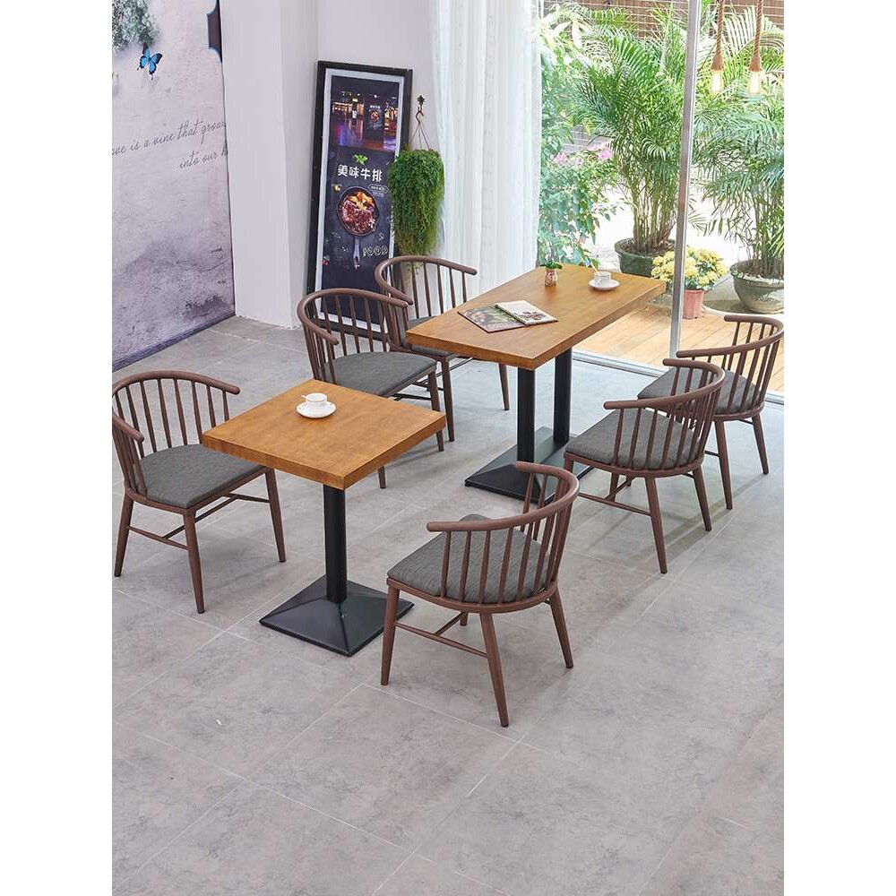 简约主题咖啡厅奶茶店桌椅组合休闲茶餐厅烧烤料理店烤肉店餐桌椅