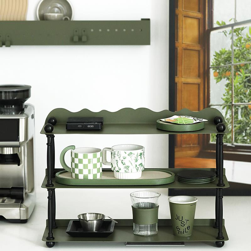 墨架绿色置物架层收三层杯子纳厨房铁艺杯架桌面覆HM2313古杯子中
