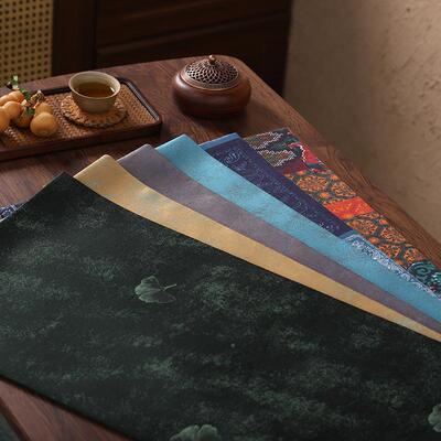 水高端00018复古银杏叶双面干泡防防滑垫茶家用客厅茶几茶垫长席