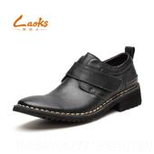 英伦0皮 男尖头头层牛皮真正装 高档225春秋魔术贴套脚商务皮鞋 皮鞋