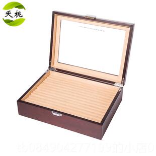 高档夭桃水曲柳木质天士窗戒饰指耳环胸针收纳藏盒男袖针扣盒首展