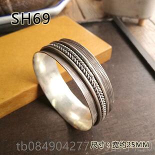 高档轻版宽手炼女纯妇银年轻风格银手炼覆古泰手国清银迈银珠宝个