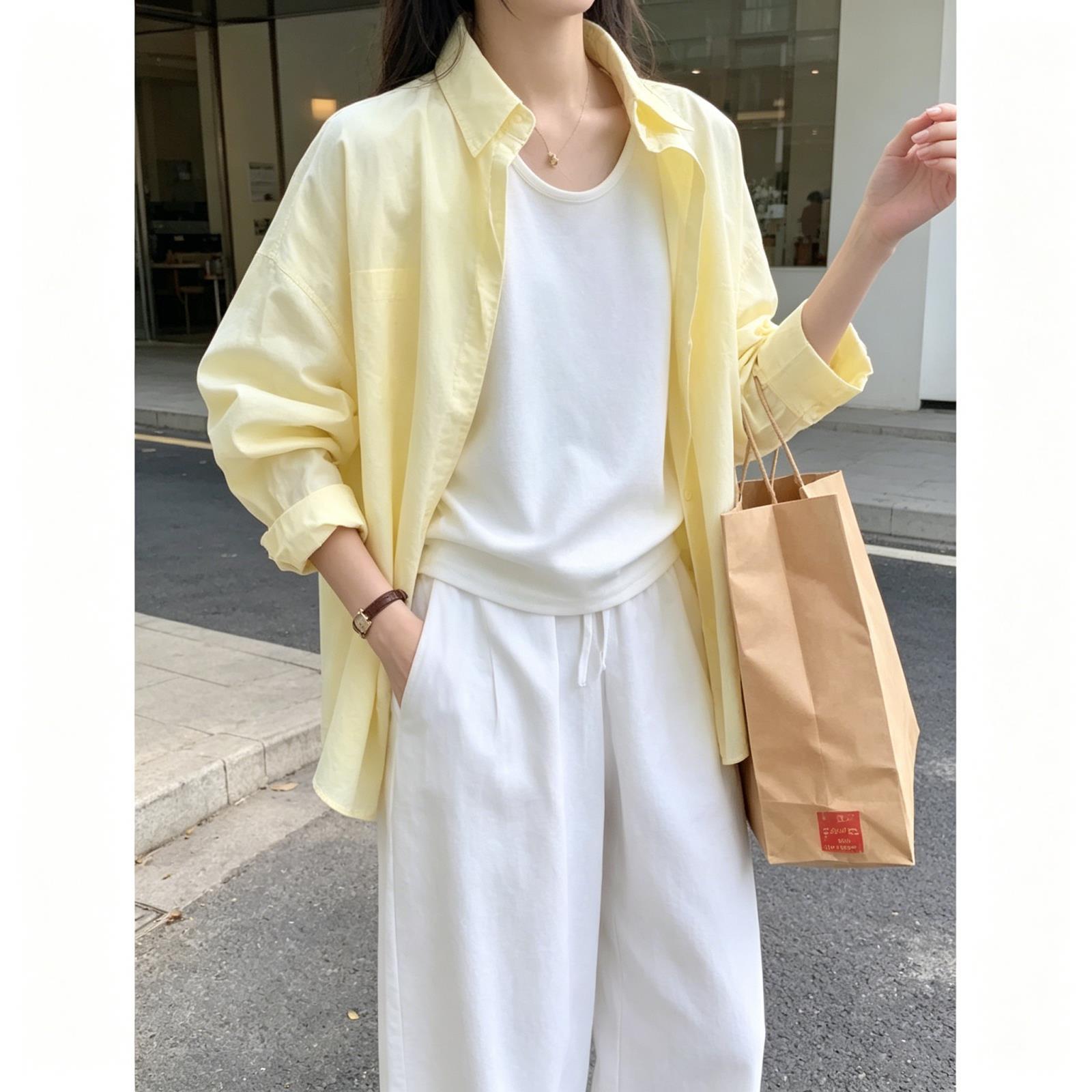 2026新款奶黄色长袖衬衫