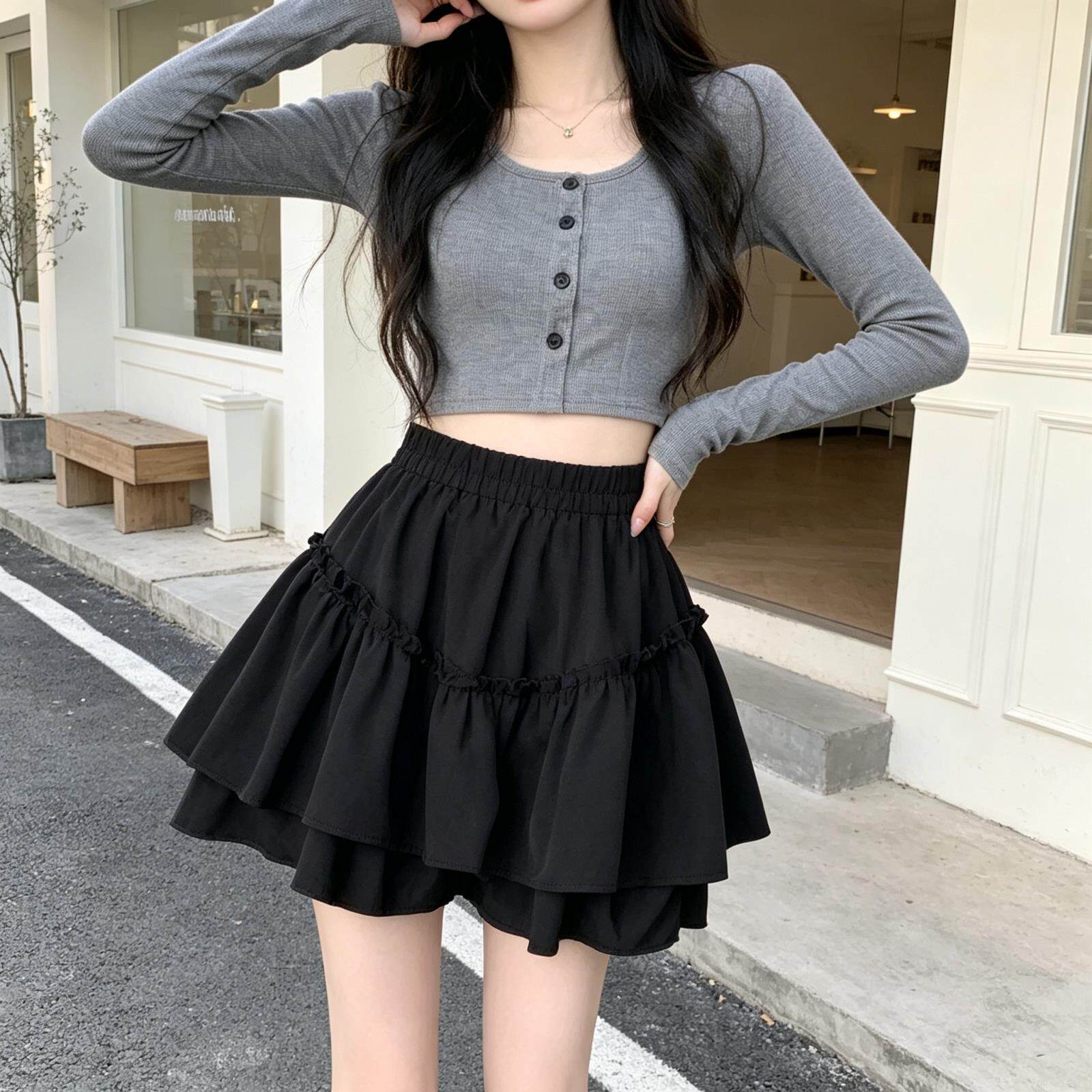 黑色蓬蓬蛋糕半身裙女202