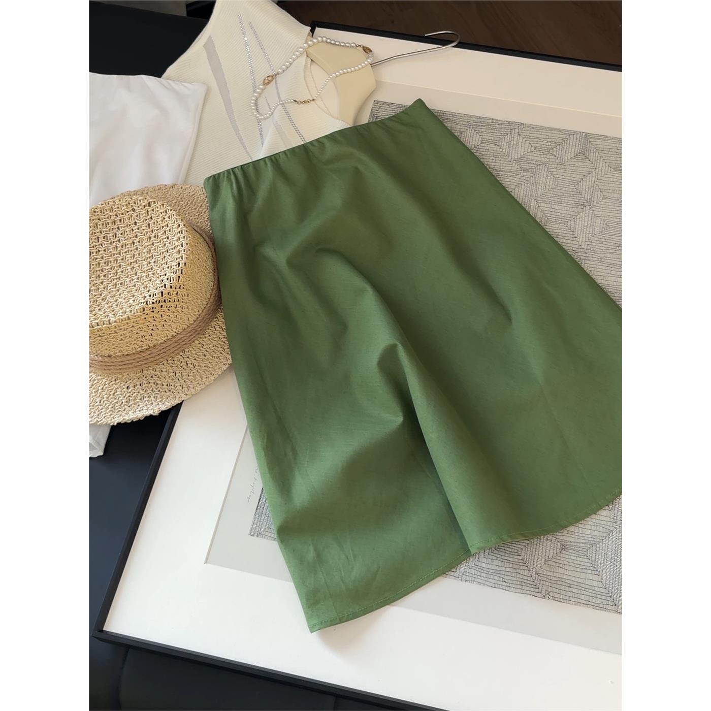 简约纯色A字半身裙女夏季