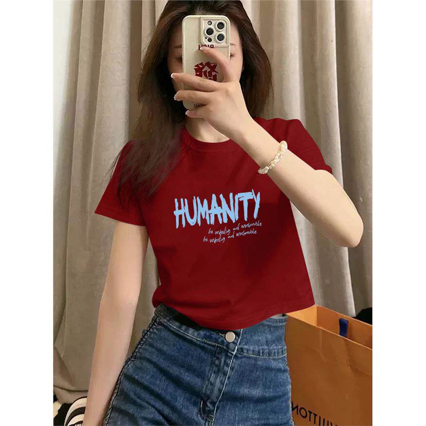 纯棉短袖t恤女夏季新款高腰短款辣妹风修身显瘦小个子圆领打底衫