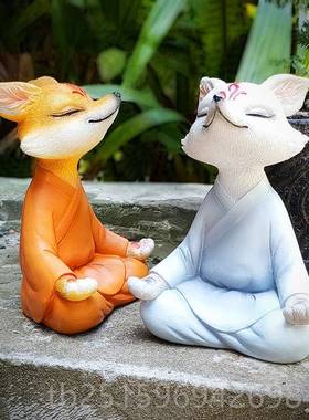 高档白色九尾狐小摆件多肉植压物花盆造景绪治愈系解狸情汽车载装