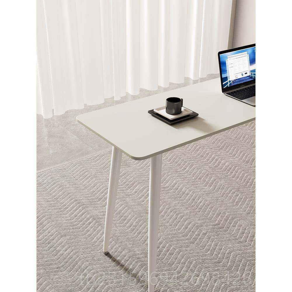 高档轻奢岩板白桌书桌家用靠墙长条书桌写字桌学习阳台长窄条桌办