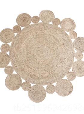 高档CASN北简日式芦苇植物手工草编欧织地毯客约厅圆地垫卧L室床