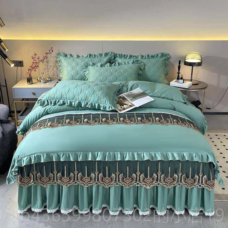 正品纯棉加厚双被套四件套床裙款棉1.夹8公主风蕾丝2人.0床罩床单