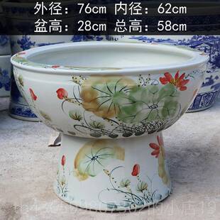 正品景德镇瓷鱼缸落地庭立柱式客厅莲大号吸水石盆乌龟陶缸睡碗莲