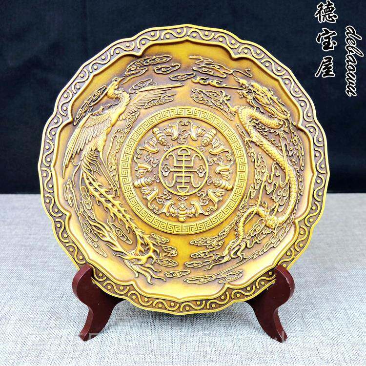 高档摆件铜龙盘铜九龙献瑞铜工设艺品九龙壁龙凤呈祥纯铜圆摆龙凤