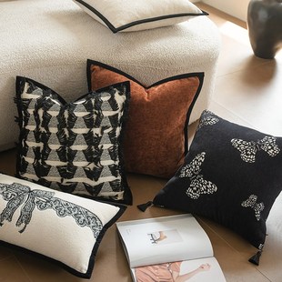 轻奢黑色蝴蝶结沙发抱枕撞色高级感客厅沙发床头靠枕套靠垫靠背