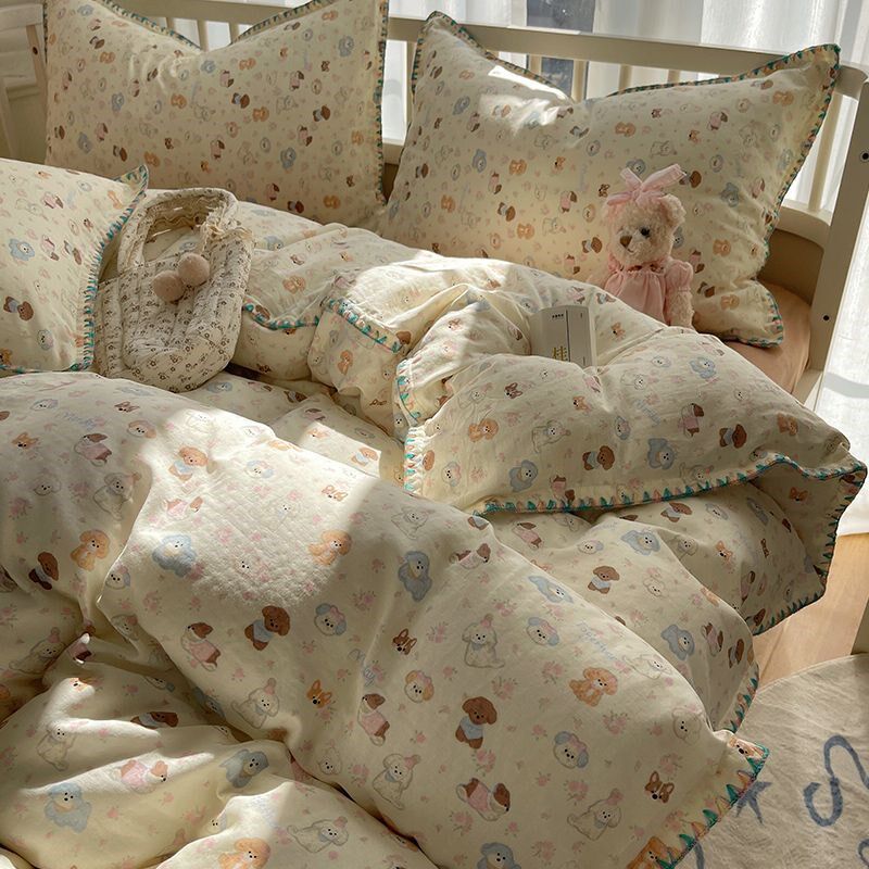 A类长绒棉60S全棉双层纱四件套宿舍床单三件套卡通100棉被套4件套