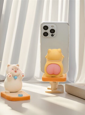 可爱小猫解压办公室工位追剧神器床头懒人手机支架桌面摆件 便携