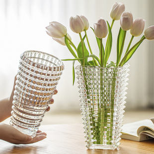 花瓶摆件客厅插花玻璃透明水养轻奢高级感网红水晶玫瑰欧式高端