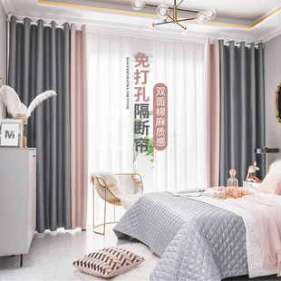 窗帘免打孔安装遮光窗帘杆一整套卧室遮阳空调挡风帘客厅隔断帘