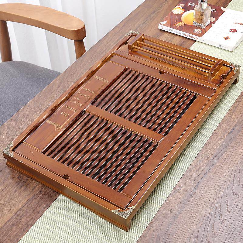 驿客实木茶盘带杯架抽屉式底盘排水柯木茶具托盘茶台茶几