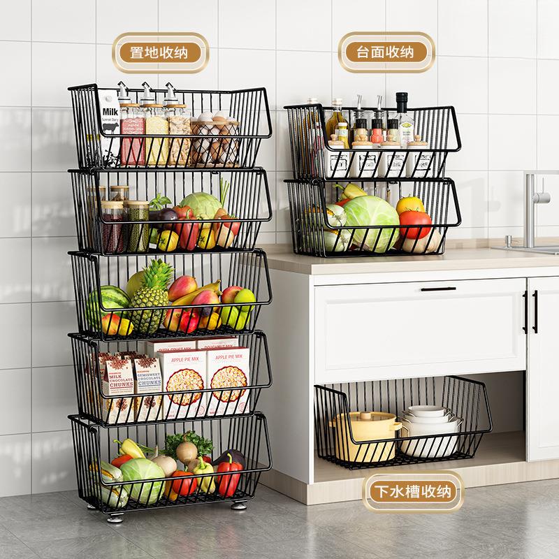 厨房置物架多层落地家用可移动小推车果蔬菜篮子零食玩具收纳架子