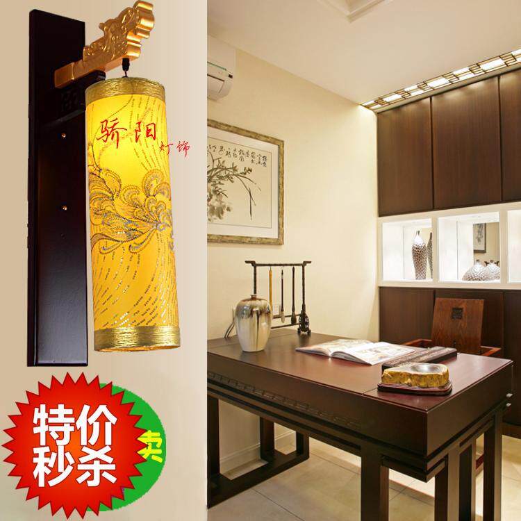 中式木艺金色树脂龙头凤纹壁灯火锅店饭店酒店工程过道走廊灯