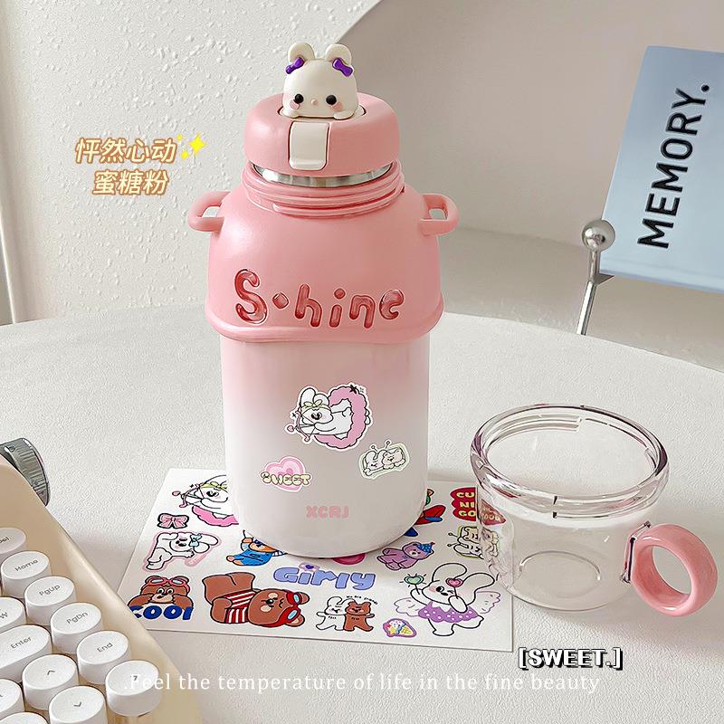 小茶日记一杯三饮保温杯儿童卡通水杯便携双饮宝宝不锈钢吸管杯