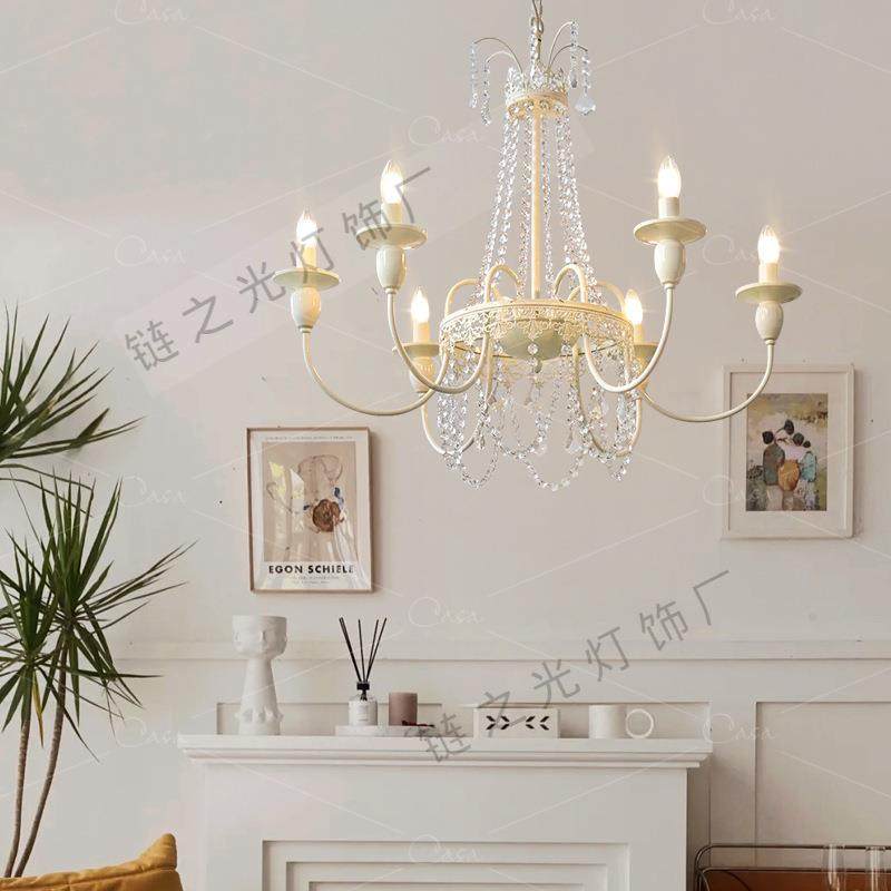 中古风奶油皇冠花边水晶吊灯创意餐厅灯吧台灯设计师复古水晶吊灯