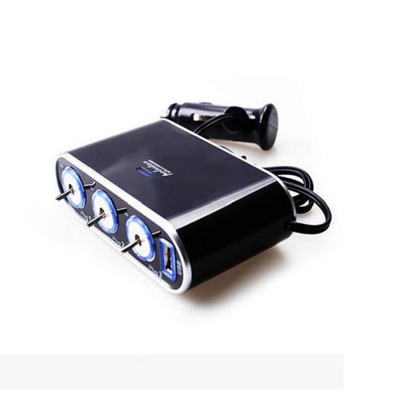 汽车一分三点烟器 带USB带独立开关 一拖三 车载电源分配器