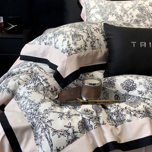 美式 印花1.8米床上用品高级感 100支长绒棉四件套全棉纯棉被套数码