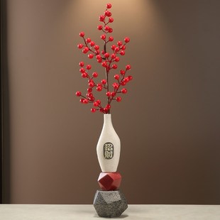 新中式细长高陶瓷造景迎客松花瓶摆件石来运转客厅玄关办公室装饰