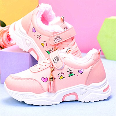 秋冬季5小学生幼儿园皮面运动鞋9防滑软底公主鞋15岁女童加绒波鞋