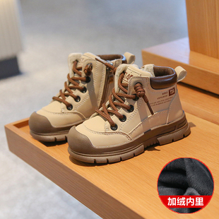 儿童加绒皮靴马丁靴男童女童冬季保暖防水侧拉炼幼儿短靴短筒靴子