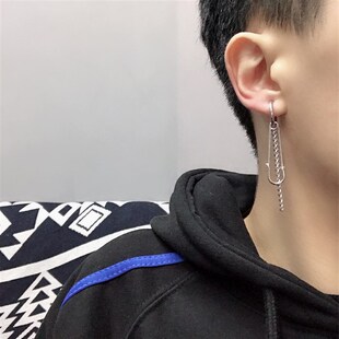 简约个性别针回形针搭配男女耳钉链条流苏耳饰潮流免耳洞耳夹耳环