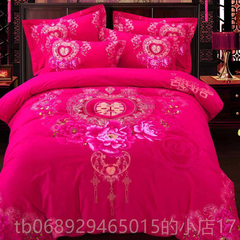 正品月秋冬床上品全棉诺8加厚磨毛四件套用1.m床笠大红纯棉结婚庆