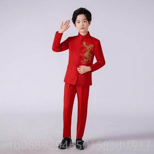 正品儿童绣花中山装出六一旦元演服年会舞民族风新年主持朗台诵大