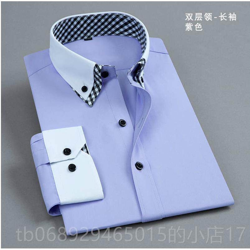 正品春正季男士长袖衬衫商务休闲式工作服棉衬质青双领帅气长袖衫