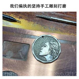 正品WW情AURTS手工雕刻照片制纯银币项链定 原创复古侣新年礼物纪